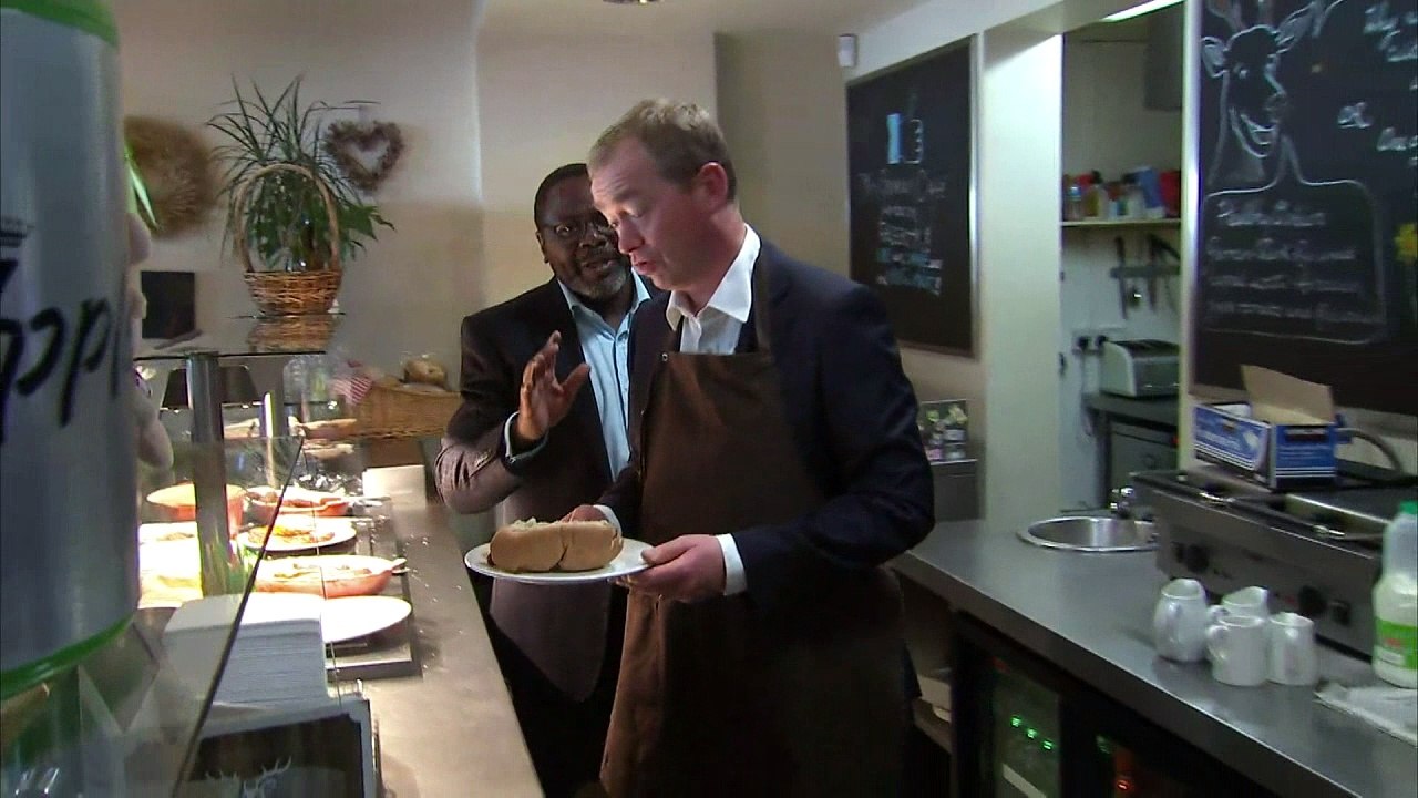 Tim Farron tries to avoid 'Miliband moment' at breakfast