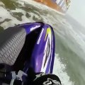 JET SKIER ALMOST GETS SUCKED UNDER CONTAINER SHIP!