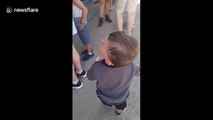 Boy gets scared by goat at petting zoo