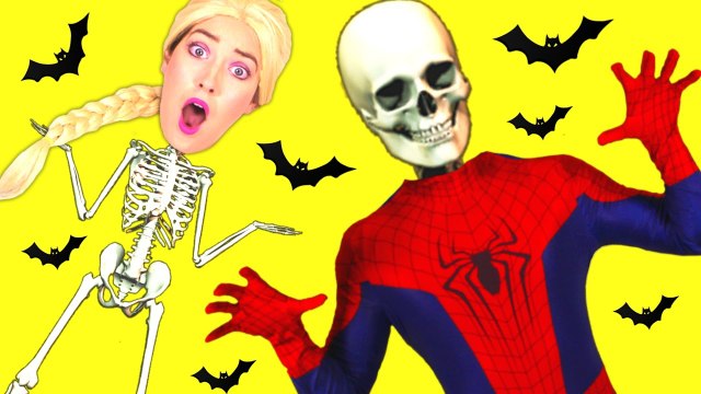 Spiderman & Frozen Elsa Become HALLOWEEN SKELETONS! w_ Maleficent Joker Spidergirl! Superhero Fun _)