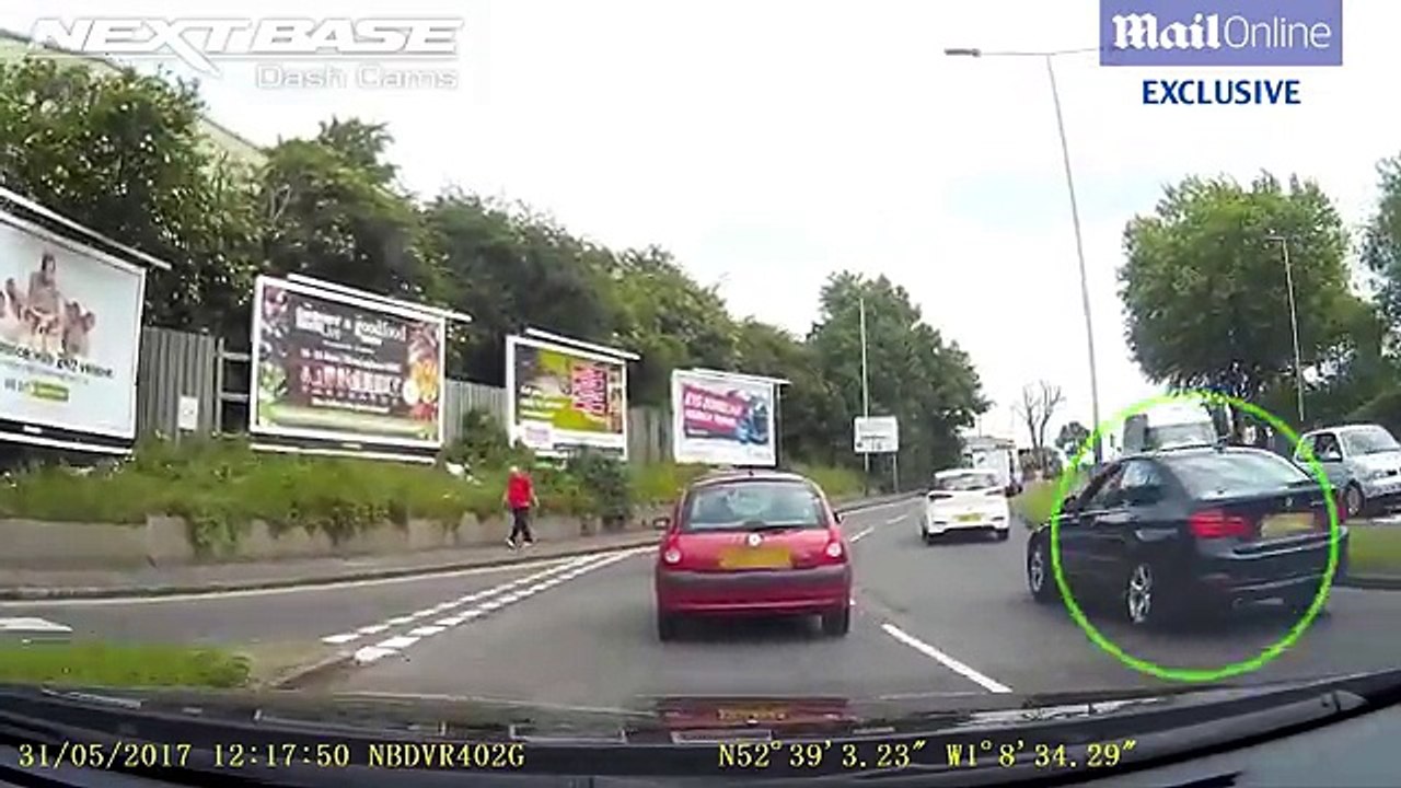 mounts the pavement to force motorist to stop before launching violent attack on him after ripping open his door