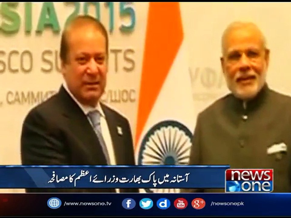 SCO Summit: Nawaz Sharif, Indian PM shake hands in Astana
