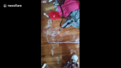 Baby finds cornstarch and makes a huge mess