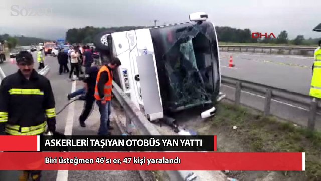 Askerleri taşıyan otobüs devrildi: 47 yaralı