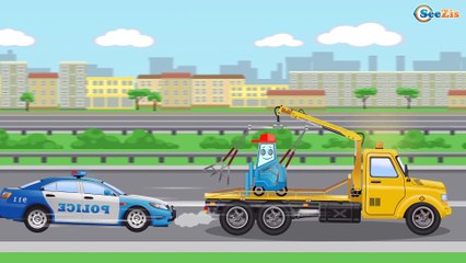 The Blue Police Car Crash in the city - Cars & Trucks Cartoon for children - Animation for kids