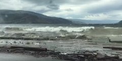 Rising Waters in Okanagan Lake Erode Highway Wall in British Columbia