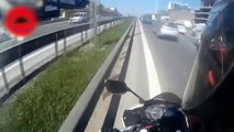 E5'te Yaşanan Motosiklet Kazası Kask Kamerasında