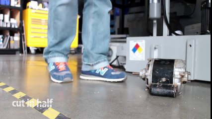 Electric motor cut in half with waterjet