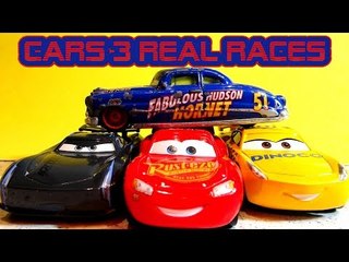 Cars 3 Real Races with Jackson Storm , Lightning McQueen , and Dinoco Cruz Ramirez