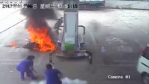Motorbike bursts into flames at petrol station