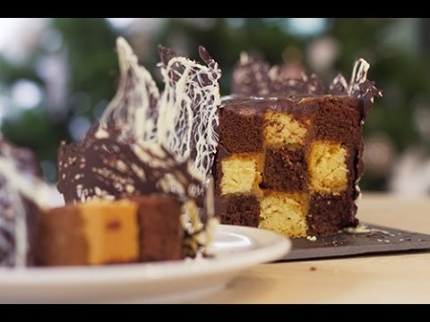 Bûche de Noël : Damier au chocolat et caramel beurre salé façon Cyril Lignac revisitée