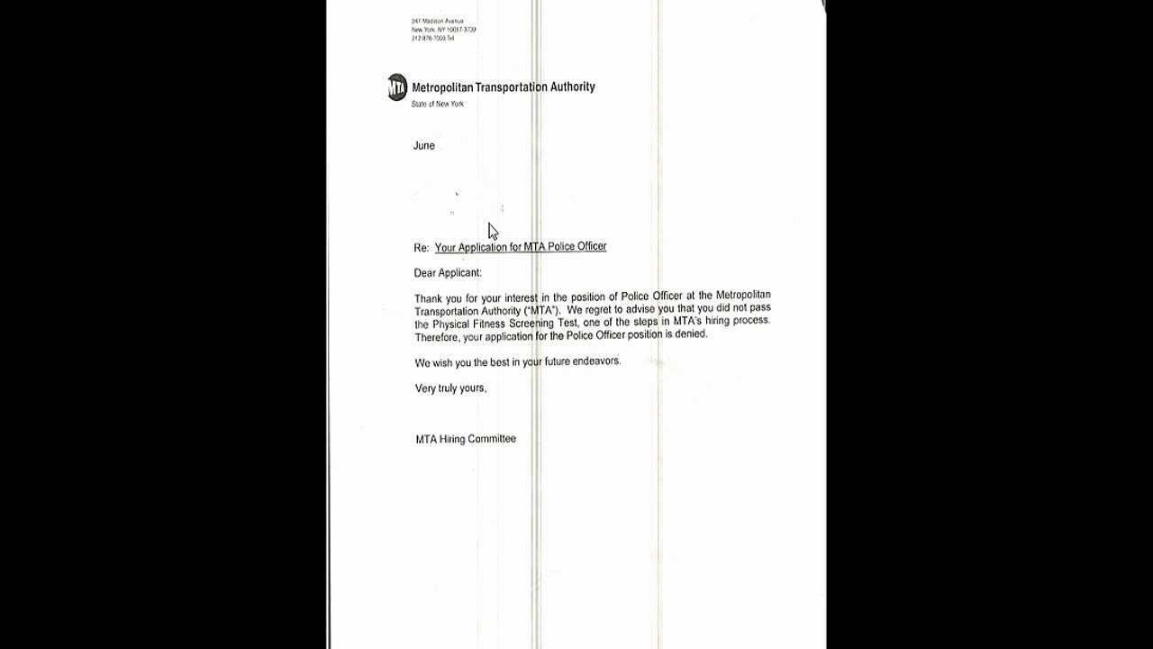 mta rejection letter