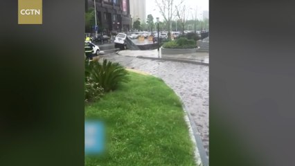 Un enorme hueco se tragó árboles y vehículos en China