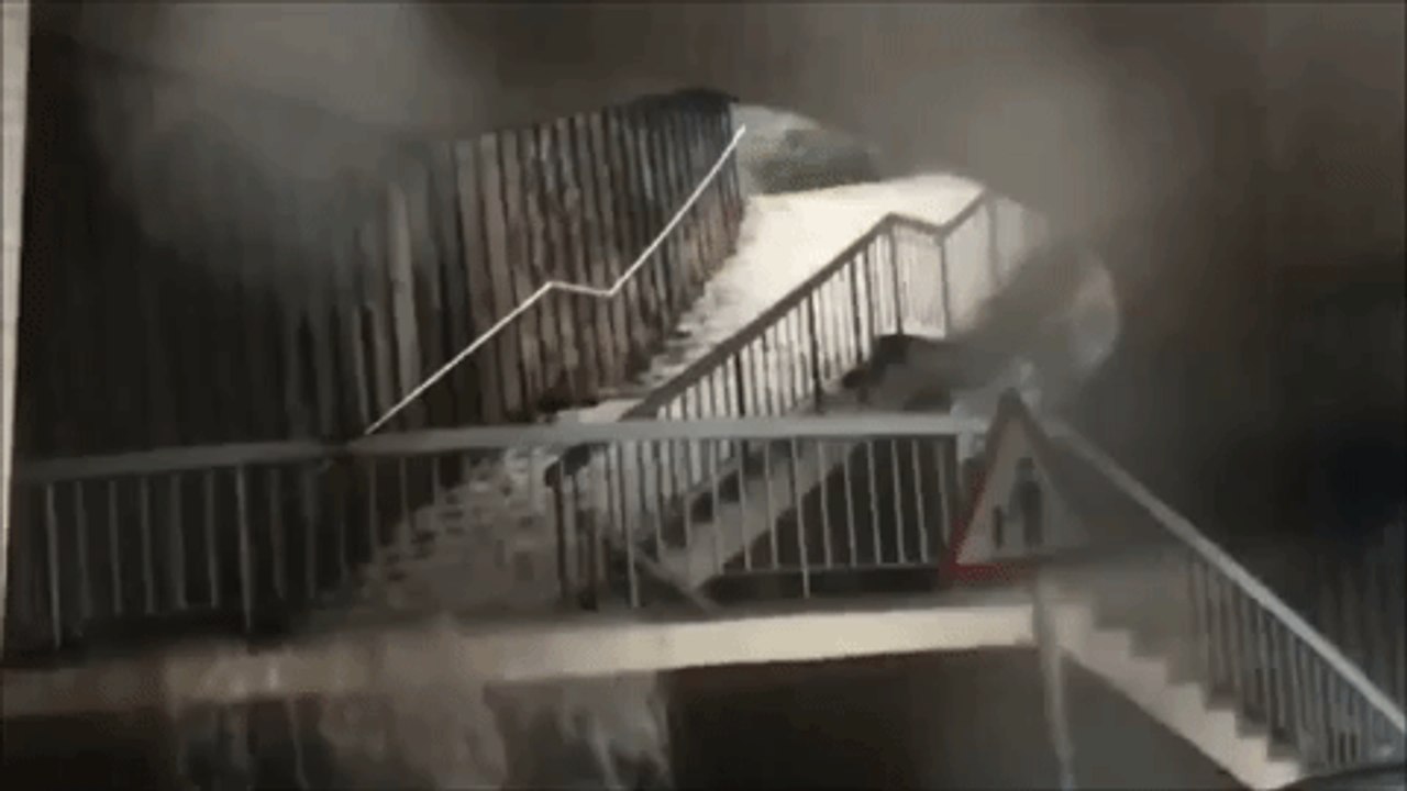Typhoon Merbok Turns Hong Kong Staircase Into Waterfall
