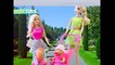 Barbie Doll BabySItter twins baby dolls to playground for ice cream & accident poop in pink stroller