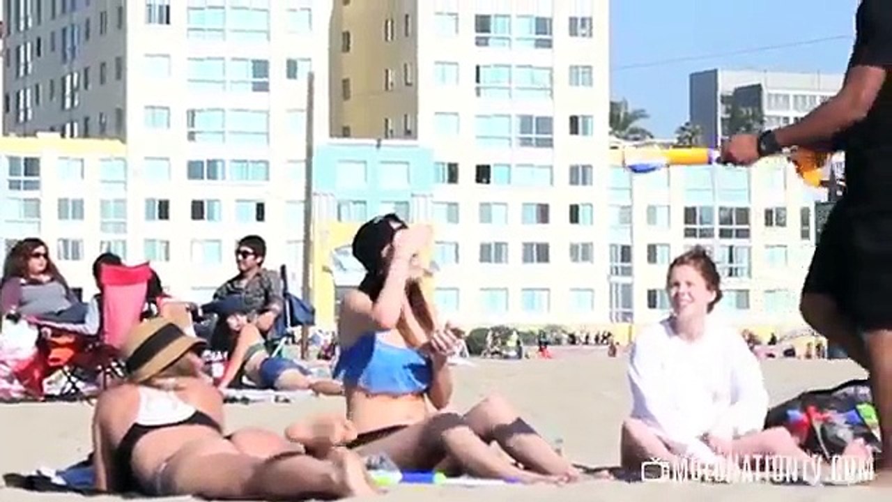 Spraying Cute & Sweet Girls on the Beach - Funny Pranks 2015 -  Caught on Hidden Camera