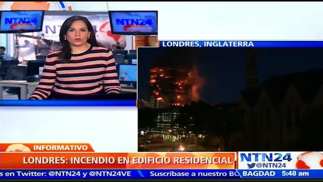 Brigada de Bomberos de Londres combate arrasador incendio en un edificio del oeste de la capital británica