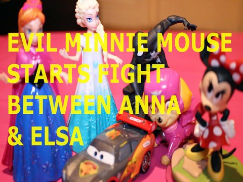 Toy EVIL MINNIE MOUSE STARTS FIGHT BETWEEN ANNA & ELSA + CAR 3 MCQUEEN SKYE MINNIE MOUSE SPIDERMAN