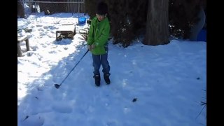 Golfing In The Snow Experiment  Iron vs. Driver (Demonstration by 8-year old Aiman)