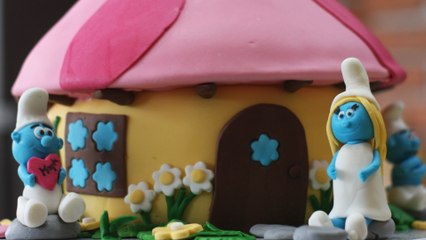 Tort Smerfy, Smurf House Cake, Domek Smerfetki,