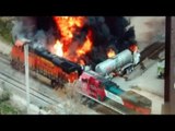 Explota pipa al chocar contra tren en Aguascalientes