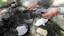 238.Bushcraft breakfast alcohol stove Spam n Grits.(000659.999-000800.000)
