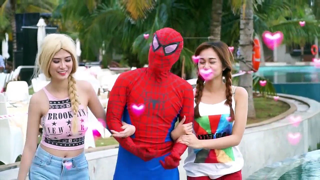 Spiderman and Frozen Elsa Anna Snow White, Shark Gym Prank Fun Superhero in Real Life