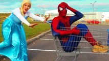 Spiderman & Frozen Elsa TROLLEY CRASH! w_ Pink Spidergirl Hulk Joker Girl Crying Baby! Superhero Fun