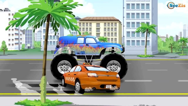 Ambulans, Polis arabası ve Kamyon - Kurtarma ekibi şehirde - Video çocuk için - Çizgi Film