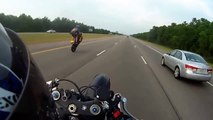 Huge motorbike crash on a freeway, luckily the rider survived