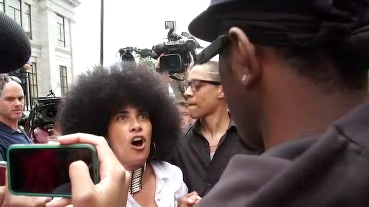 Cosby accuser Lili Bernard confronts protestors