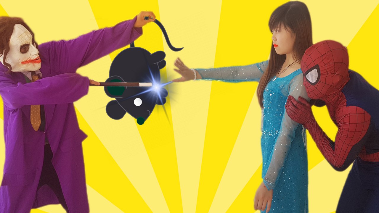 Joker stolen MAGIC WAND of Frozen ELsa PRANK Spiderman Elsa turns Joker into Chicken Superhero funny