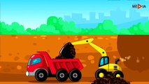 The Red Dump Truck, xcavator - Diggers and Builder - Vehicle & Car Cartoons for children