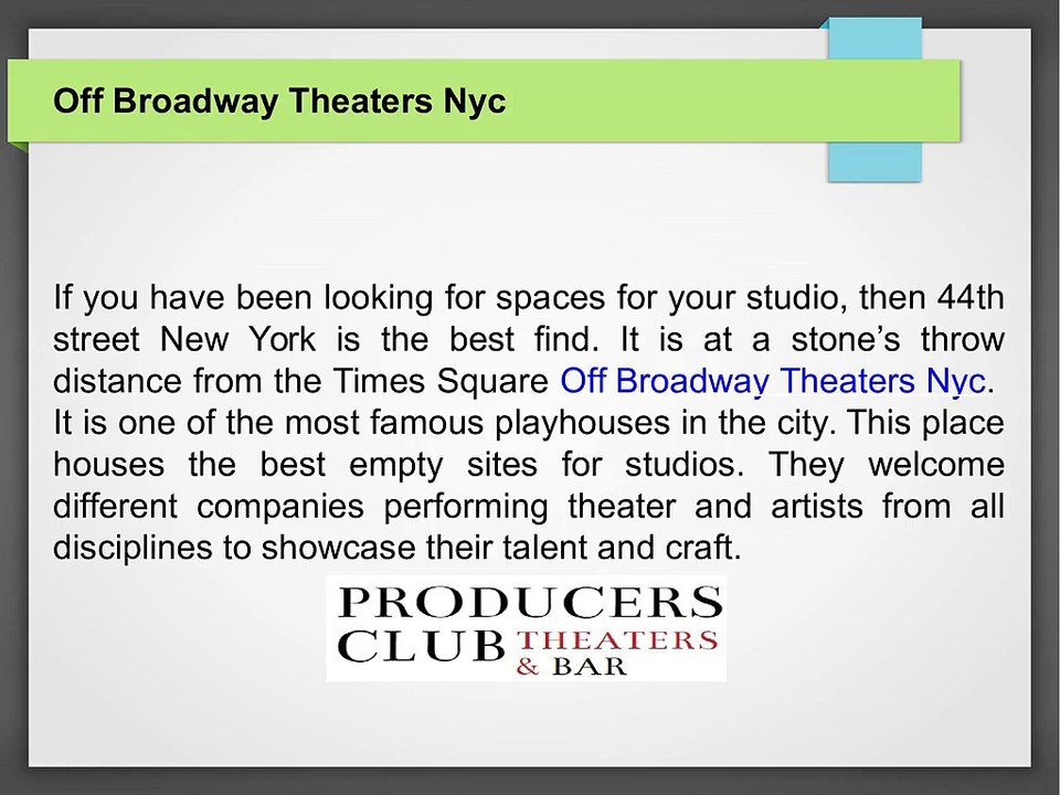 Off Broadway Theaters Nyc