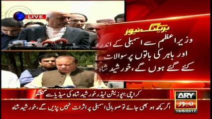 Khursheed Shah talks to media