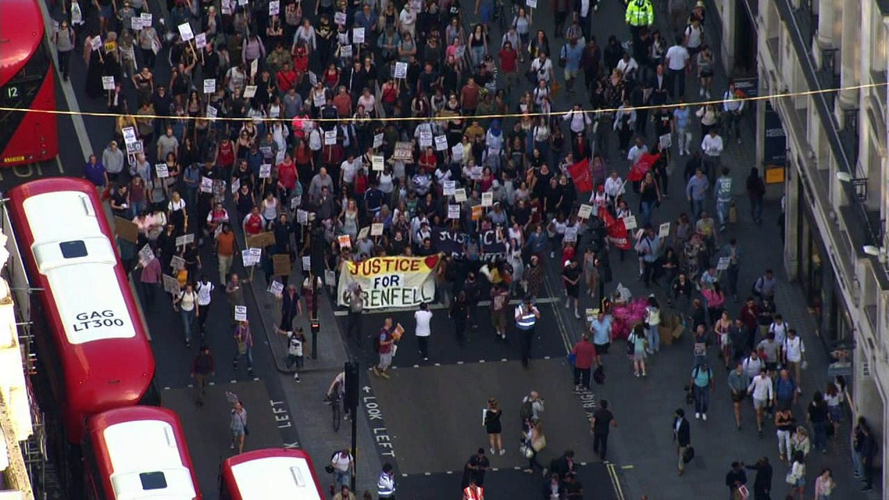 Grenfell Tower fire: Protesters march through central London