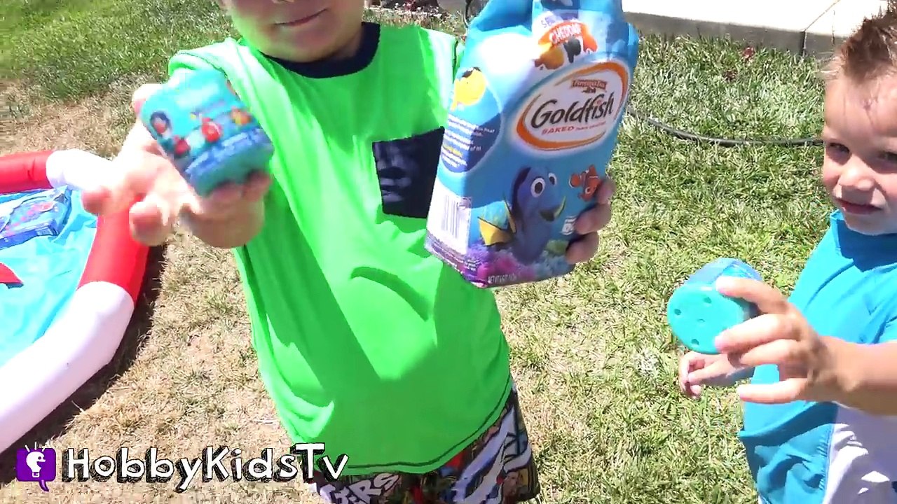 World's Biggest FINDING DORY Surprise Egg Pool! Crab Shark Hoards Disney Pixar Toys HobbyKidsTV (3)