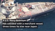 US Navy destroyer collides with merchant vessel off Japan