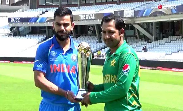Virat Kohli, Sarfraz Ahmed during photoshoot ahead of ICC Champions Trophy 2017 Final