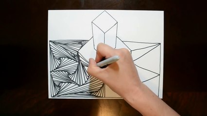 How to Draw a 3D Cube on Line Pattern Optical Illusion Background