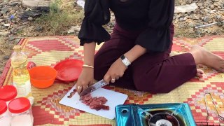 Village Food Factory Cambodia Coca Cola Boiled Baby beef Beautiful Girl Boil Babies beef #203