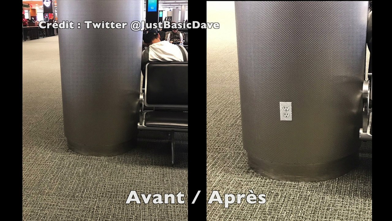La blague de la fausse prise électrique à l'aéroport (Miami)