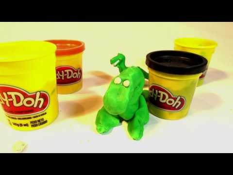 Play-Doh Stop Motion ❤ Dinosaur Rex with Spiderman Elsa Olaf and SpongeBob ❤