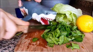 shark toy playing making saladefre