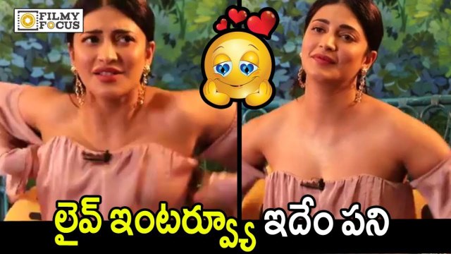 Shruti Haasan Adjusting her Dress in Live Interview - Shruti Haasan Wardrobe Malfunction