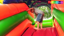 Toys Surprise Eggs Hunt Challenge for Kids Outdoor Playground Inflatable Slide Disney Toys