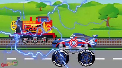 Disney Lightning Mcqueen Train vs Captain America Monster Truck | Cartoon Video for Kids |