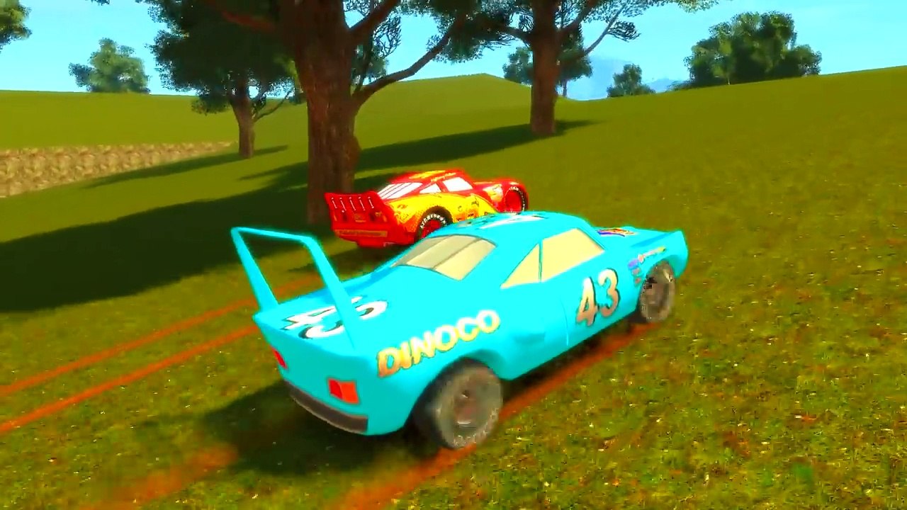 LIGHTNING MCQUEEN and Dinoco King 43 racing Countryside Mountains Finger Family Songs