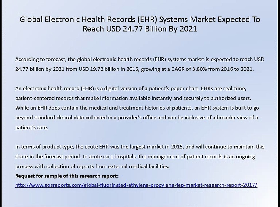 Global Electronic Health Records (EHR) Systems Market Expected To Reach USD 24.77 Billion By 2021