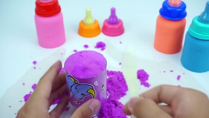 DIY baby bottle with Kinetic Sand color learning Kinetic sand surprise eggs for kids